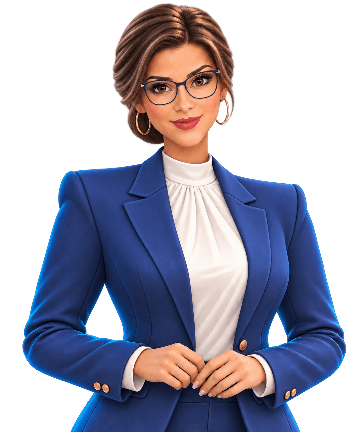 MIA, anfitriona de Tu Oficina al Día, con lentes y chongo ejecutivo